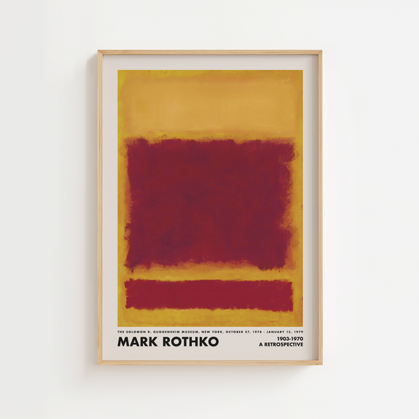 Mark Rothko No.296 plakat med røde og gyldne farvefelter i hans karakteristiske abstrakte stil.