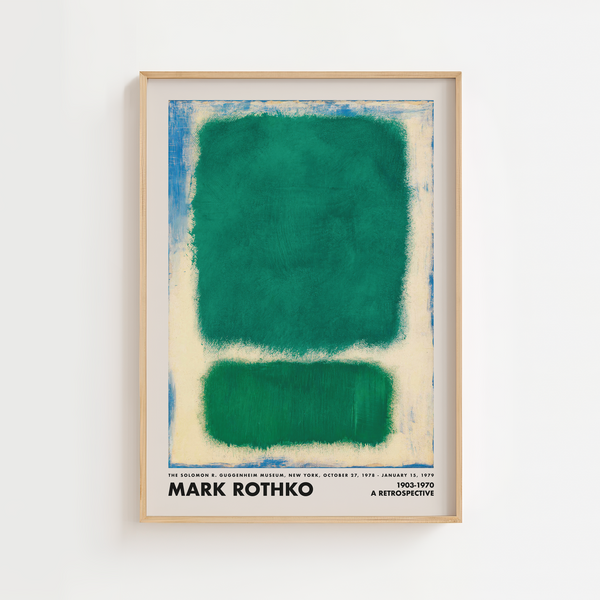 Mark Rothko plakat med to grønne farvefelter og lys cremeblå kant – abstrakt kunst.