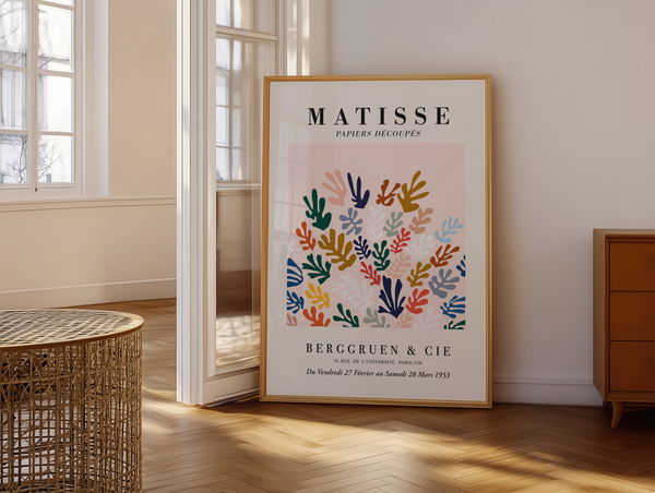 Colorful Garden Matisse plakat med farverige organiske former i papirklip-stil – inspireret af Henri Matisse.