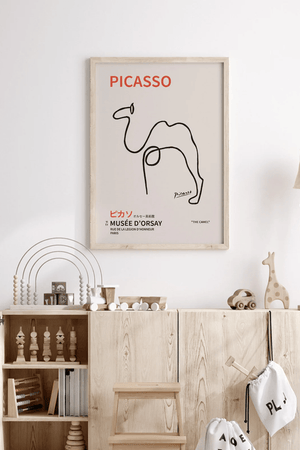 Picasso plakat med stregtegning af kamel og tekst fra Musée d’Orsay.